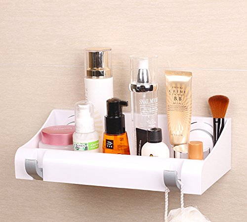 Lef Leistungsstark Vakuum Saugnapf Dusche Caddy Korb Halter für Shampoo – Combo Organizer Badezimmer Regal mit 2 versteckte Haken, ohne Bohren silber - 3