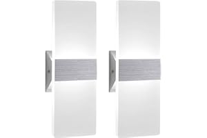 CHANGM 2 Pcs Lámpara de Pared LED 12W, Interior Apliques de Pared Moderna Acrílico, Iluminación Interior para Decoració para Dormitorio Salón y habitación, Blanco Frío