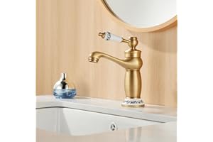 Maynosi Rubinetto miscelatore retrò per lavabo, Rubinetti vittoriani di lusso con maniglia in ceramica floreale, Rubinetto vintage monocomando per lavabo, Include code flessibili, Ottone antico