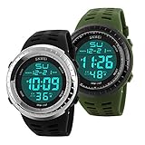 Sunjas 50 Meter wasserdicht Armbanduhr Sportuhr Stoppuhr Digital LED Wecker Casual Militär Quarzuhr Alarm Watches Multifunktions-Analog für Herren Damen Jungen Mädchen Kinder