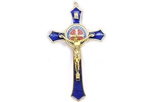 BRAVECOW Crocifisso vintage da parete, in metallo dorato, con crocifisso, Gesù, religioso, intagliato, cristo (blu)