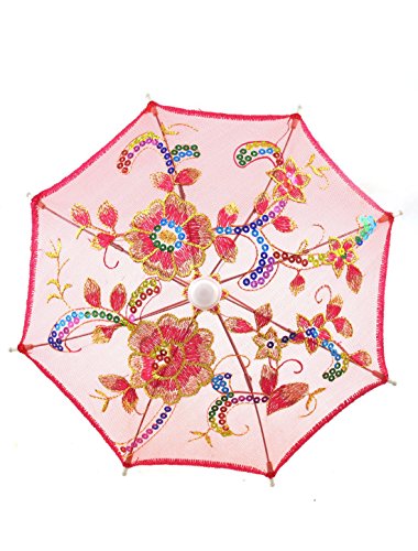 Sticken Blumenmuster faltbarer Kinder Mini-Spitze-Regenschirm Sonnenschirm Red - 3