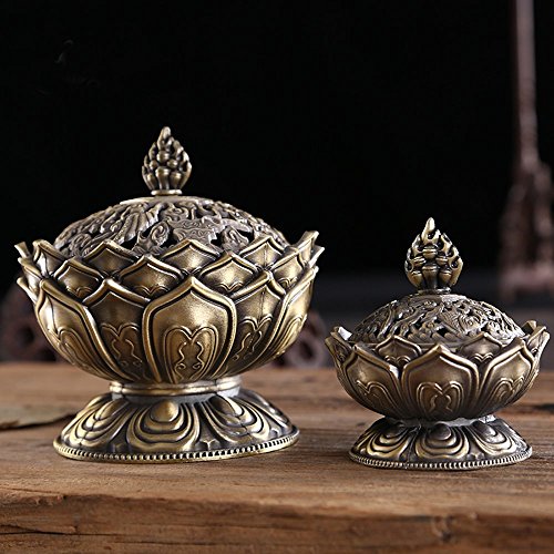 Xiduobao Lotus Flower Räuchergefäß, Metalllegierung, Räucherkerzenhalter, buddhistisches Dekor (groß), S - 3