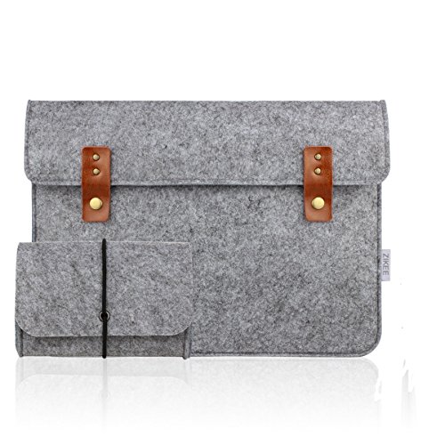 Zikee 13-13,3 Zoll MacBook Air / Pro Laptop Hülle Notebooktasche Laptoptasche Schutzhülle stilvoll und dünn aus hochwertigem Filz mit PU-Leder Applikationen. Tragetasche für 13,3 Zoll / 12,9 Zoll iPad Pro / Microsoft Surface Book (Hellgrau)