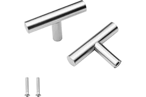 hocadon 10 Piezas Tiradores En Forma De T Acero Inoxidable con Tornillos, Pomos para Muebles de un Solo Orificio, Perillas Puerta Con Manija para Armarios de Cocina, Cajones, Muebles, Plata