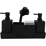 CAUTIOUS Soporte Estropajo Fregadero Organizador Sink Caddy Soporte con 350ML Dispensador de Jabón con Esponja y Cepillo Orga