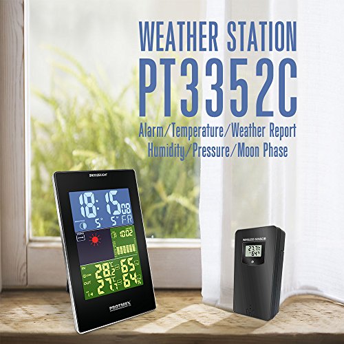 Protmex EM3352C Multifunktion Kabellos Wetterstation Uhr Vorhersage Station Digitales Thermometer Mit Innenraum Draussen Temperatur Feuchtigkeit Sensor Bunt LCD Bildschirm Mit Barometer Snooze Mond Phase DCF-Funk-Zeitanzeige - 8