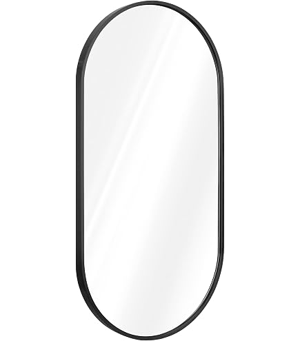 Koonmi Specchio ovale da bagno, 43 x 76 cm, in vetro temperato, da parete, senza distorsioni, da appendere orizzontalmente o verticalmente, per camera