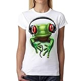 Rana Verde Auriculares Música Mujer Camiseta Blanco 3XL