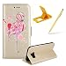 Produktbild Mädchen Schönen Bling Glitzer Pink Flamingo Malerei Muster Hüllen Für Samsung Galaxy S6 Edge, Herzzer Rundum Schutz Schale PU Leder Ständer Tasche Etui Flip mit Stoßfest Magnet Kartenfächer und Weiche Innere Silikon TPU Bumper Smartphone Case Cover Samsung Galaxy S6 Edge Handyhüllen - Gold