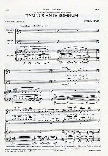 Jeffrey Lewis: Hymnus Ante Somnum. Partitions pour SATB, Accompagnement Orgue