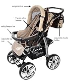 Baby Sportive Kamil, Kombikinderwagen set – incl. Kinderwagen mit Zubehör, Babyschale und Sportwagen Aufsatz. System mit RÄDER NICHT SCHWENKBAR. Reisesystem Farbe: Brown & Beige - 5