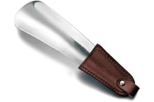 CCUCKY Calzascarpe Portatile da 16.6cm, Calzascarpe in Metallo con Cinturino in Pelle, Facile da Infilare, Ideale per l'Uso in Viaggio