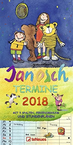 Janosch Familientermine 2018 - Familienkalender, 5 Spalten, Terminplaner, Kalender für Kinder, mit Stundenplan - 23 x 48 cm
