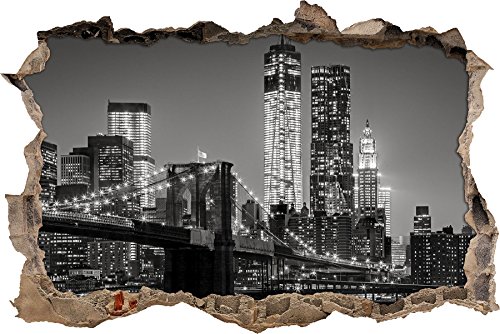 Pixxprint 3D_WD_1855_92x62 New York City, Skyline bei Nacht Wanddurchbruch 3D Wandtattoo, Vinyl, bunt, 92 x 62 x 0,02 cm