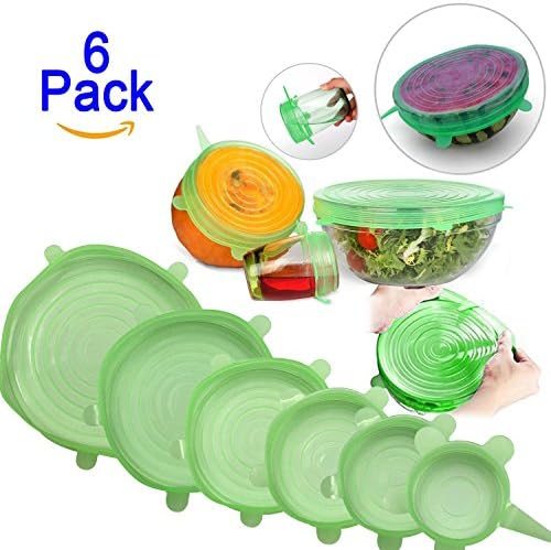 Zhide Silicone Stretch Lids Covers 6 Pack Suction Lid Dishwasher and Freezer Safe with Bright Colors (Green)