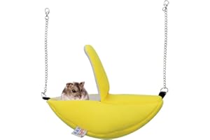 WishLotus Hamster Hammock Bed, Banana Hammock Flannal Hamster Hut Sleeping Nest, Cozy Hanging House Moon Boat Hut for Guinea Pig, Squirrel, Gerbil, Hamster (Yellow)