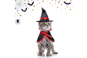 CYLEIBE SACALA Cat Halloween Costume, Witch Hat and Wizard Cloak Costume for Cats and Small Dogs Halloween Decoration for Cosplay Party, Pet Cape and Pointed Cap Set
