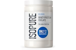 Isopure Unflavoured Whey Protein Isolate Powder, High in Protein with 25 g per Serve, Low in Sugar, No Artificial Flavours or Sweeteners, Made with Only 2 Ingredients, 435 g