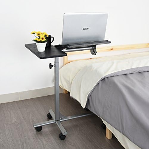 Adjustable Laptop Desk Rolling Mobile Table Castors Board Metal Black Silver
