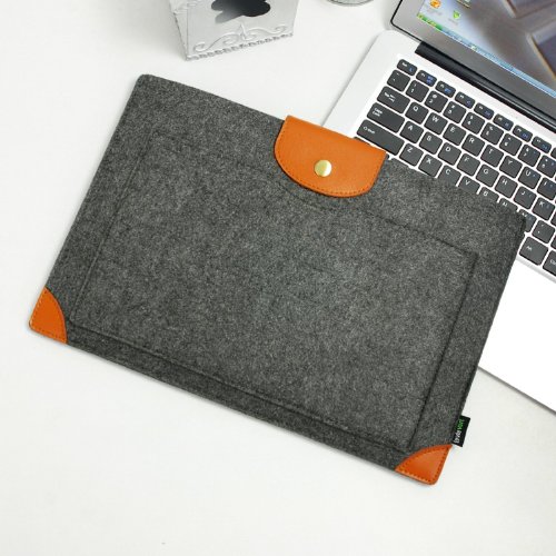 Lavievert Filz u. Leder Hülle Laptop-Tasche mit einer kleinen Seitentasche für 15 Zoll Macbook Air / Pro / Pro Retina und 15-15,6 Zoll Laptop / Notebook(Grau) - 7