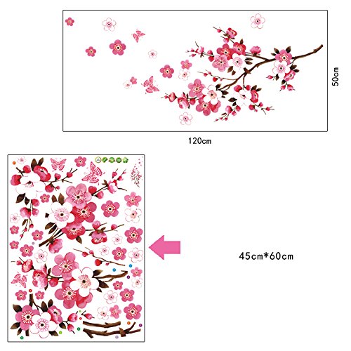 Qianxing abnehmbares wiederverwandbares schöne entspannte Landschaft Wandbild Wallsticker Blumen und Baum Serie Wandtattoo Aufkleber für Sofa und Fernsehen im Wohnzimmer Deko Wandpapier(Pfirsichblüte)(120*50) - 2