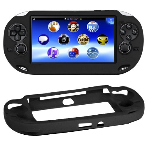 fürAccessotech Schwarz Weich Silicone Skin Protektoren Cover Case Hülle Sony PS Vita Konsole - 2