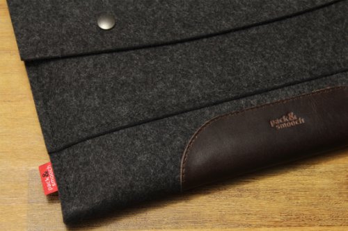 Pack & Smooch MacBook Pro 13 Retina (Vor Okt. 2016) Hülle Case Tasche 100% Wollfilz Und Pflanzlich Gegerbtes Leder Anthrazit/Dunkelbraun Handmade in Germany - 2