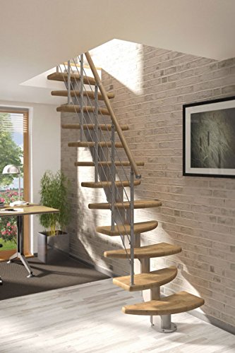 Preisvergleich Produktbild Dolle Mittelholmtreppe Berlin Eiche mit Edelstahlgeländer, Steigungen:12 Steigungen / 11 Stufen