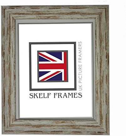 Skelf Frames15 x 10 Inches Picture Photo Frame in Shabby White and Brown Effect with Glass Hand made in Yorkshire (Multiple Sizes and Colours)