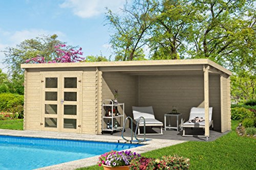 Gartenhaus G245-28 mm Blockbohlenhaus, Grundfläche: 16,50 m², Pultdach