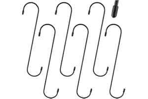 CORSEHILD 6 Pack Extra Long S Hooks Heavy Duty S Hooks Metal S Hanging Hooks Black S Shaped Hooks Hangers Extension Hooks S Hooks for Hanging Plant Flower Basket Garden Patio, 25 cm/ 9.84inch