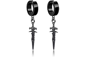 IMINI Punk Sword Dangle Drop Cuff Earrings for Men Women Fake Pierced Religious No Piercing Clip On Cartilage Hypoallergenic Stainless Steel Hanging Cool Jewelry Birthday Bff