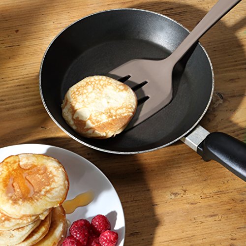 Levivo Silikon Küchenhelfer-Set / 5-teiliges Küchenbesteck-Set, bestehend aus Pfannenwender, Schaumlöffel, Suppenkelle, Spagettilöffel, Soßenlöffel, taupe/schwarz - 6