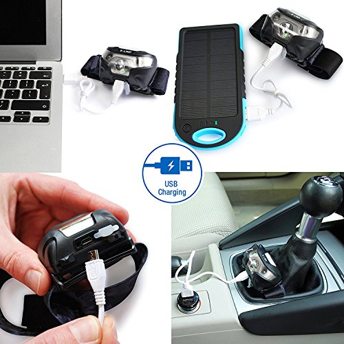 LED Stirnlampe / Kopflampe, LED Stirnlampen / Kopflampen, USB Wiederaufladbare, LED Kopfleuchten, handfreie Kopflampe, Sehr hell, wasserdicht, Ideal für Camping / Laufen / Angeln / Gassi gehen / Jagd und Lesen / Campinglampe / Aussenleuchte, inklusive USB Kabel, E-LINP - 4