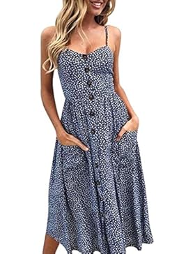 Honestyi Frau Drucken Tasten aus SchulterÄrmellos KleidPrinzessin Kleid Partykleider Süße Einfarbig Printkleider...