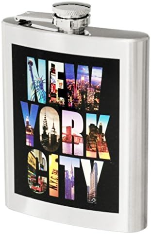 New York City Color Photo Stainless Steel Hip Flask NY Souvenir Flask - 7 oz