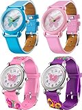 4 Pezzi Orologi per Ragazze, Carino Fumetto Bambini Orologio da Polso per Ragazza Piccolo Bambino Neonato 3D Banda Silicone Tempo Insegnante Regali