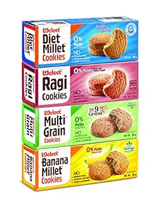 Weleet Assorted Pack of Multi Grain, Millet, Ragi & Banana Millet Digestive Cookies | Home/Office Snack | Free of White Sugar & White Flour | 100 % Natural & Healthy (4 Flavours-360 gm)