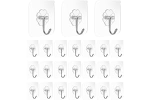 KINDOYO Self Adhesive Hooks - 24Pcs Heavy Duty Transparent Hooks Nail Free Sticky Seamless Hooks for Hanging Waterproof Adhesive Ceiling Hooks Wall Hooks for Kitchen Bathroom Office