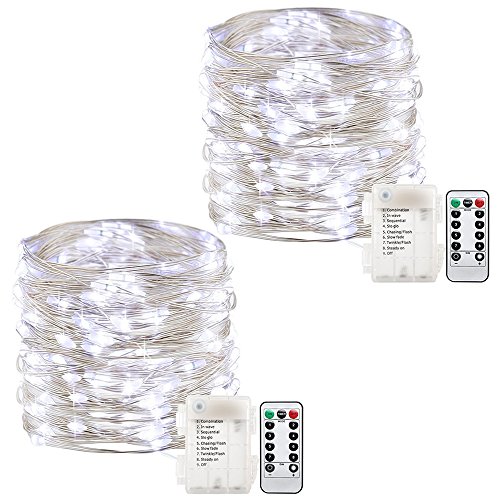 AndThere 2 PCS Battery Powered String Lights 32.8ft 10M 100 LED 8 Modes Starry Fairy Lights Waterproof Firefly Copper Wire Bottle DIY light For Wedding Pathway Bedroom Party Christmas light Multicolor