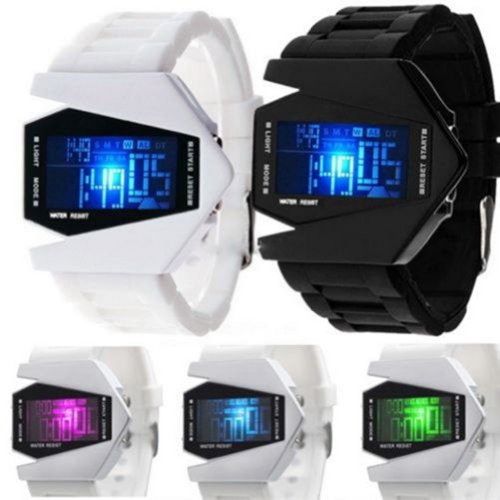 Preisvergleich Produktbild Uhr Fliegeruhr Digital LED Silikon Quarz Herren Armbanduhr (Weiß (white))