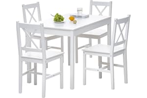 JINPALAY Conjunto Mesa y 4 Sillas Comedor Cocina de Madera Pino Blanca Moderno Mesa Cocina con Sillas 108 cm x 65 cm x 75 cm (Blanca)