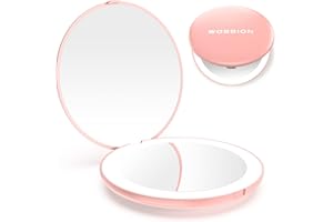 ‎WOBSION wobsion LED Spiegel mit 1X / 10X Vergrößerung,Kleiner Reisespiegel mit Licht für Beleuchtung,Batteriebetrieben Taschenspiegel für Reise und Makeup,Tragbarer Handspiegel als Geschenk,Rosa