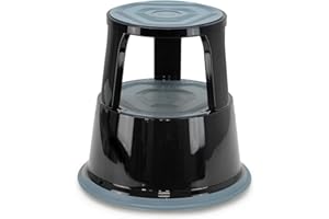 WAYTEX Marchepied Tabouret à roulettes en métal Robuste – 2 marches antidérapantes, roulettes à Blocage Automatique – Hauteur 43cm, Charge 150 kg, sécurité TÜV/GS, Noir/Gris