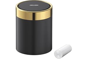 Mbillion 1.5L Mini Bin with Lid, Desktop Small Trash Can Recycling Cute Metal Garbage for Tabletop Countertop Use,Stainless Steel 0.4Gal Waste Office Parlor Car Bedroom,Swing Lid Open（Black）