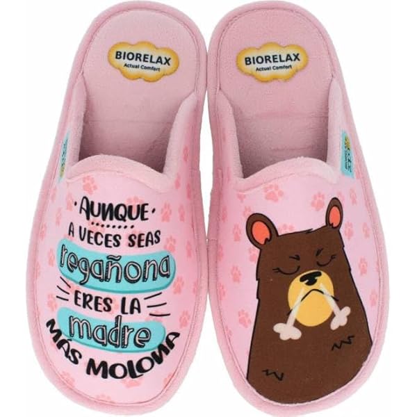 Cosdam Biorelax COSDAM - Zapatillas BIORELAX Para Casa Hogar Textil Con Diseño Animal Serpiente Y Mensaje De Amor Para Mujer, Color Blanco, Beige, Rosa Lona Mujer Color: BEIG Talla: 36 Zapatillas Garzon