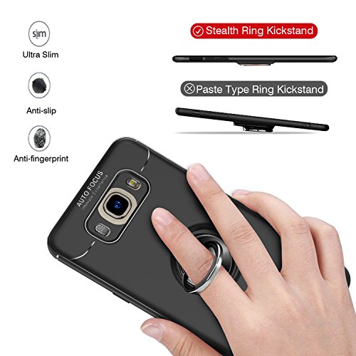 HandyhÃ¼lle j7 2016 HÃ¼lle mit HD- Schutzfolie,LeYi Neu Original HandyhÃ¼llen Handy HÃ¼lle Samsung Galaxy J7 2016 HandyhÃ¼lle Case mit Metall 360 Rotation Verstellbarer Ring Grip Stand Halter StÃ¤nder Personalized Design Kompatibel mit Magnetischer Autohalterung,UltradÃ¼nnen Ultra Slim Fit StoÃŸdÃ¤mpfung Anti-Scratch Silikon StoÃŸfÃ¤nger Bumper Anti-Fingerprint Soft Flexible TPU Smartphone SchutzhÃ¼lle fÃ¼r Samsung J7 2016 HandyhÃ¼lle Handycover Men JSZH-TPU Black
