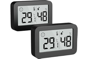 DOOMAY Mini Hygrometer Indoor Thermometer, Digital Humidity Gauge with Celsius Fahrenheit Switch Button,Humidity Meter Temperature Monitor for Babyroom Cellar Reptile Incubator Closet,2-Pack,Black
