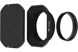 JJC Black Metal Square Lens Hood and Adapter Ring Kit for Fujifilm X100VI, X100V, X100F, X100T, X100S, X100 and X70 Cameras - Capable of Reverse Attaching to Lens